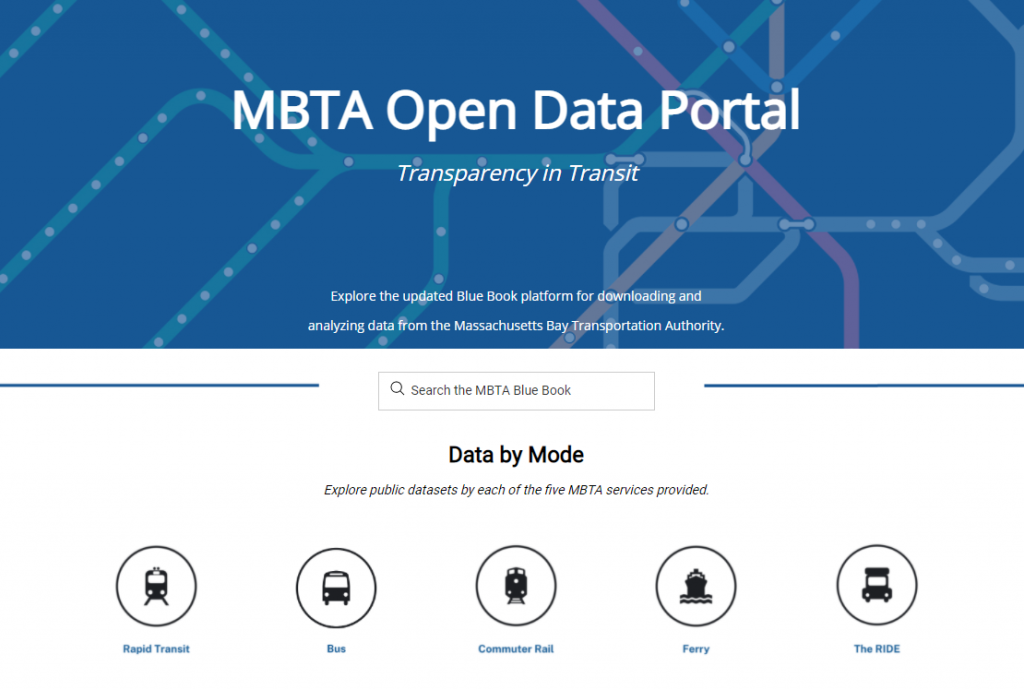 Screenshot of the MBTA Open Data Portal