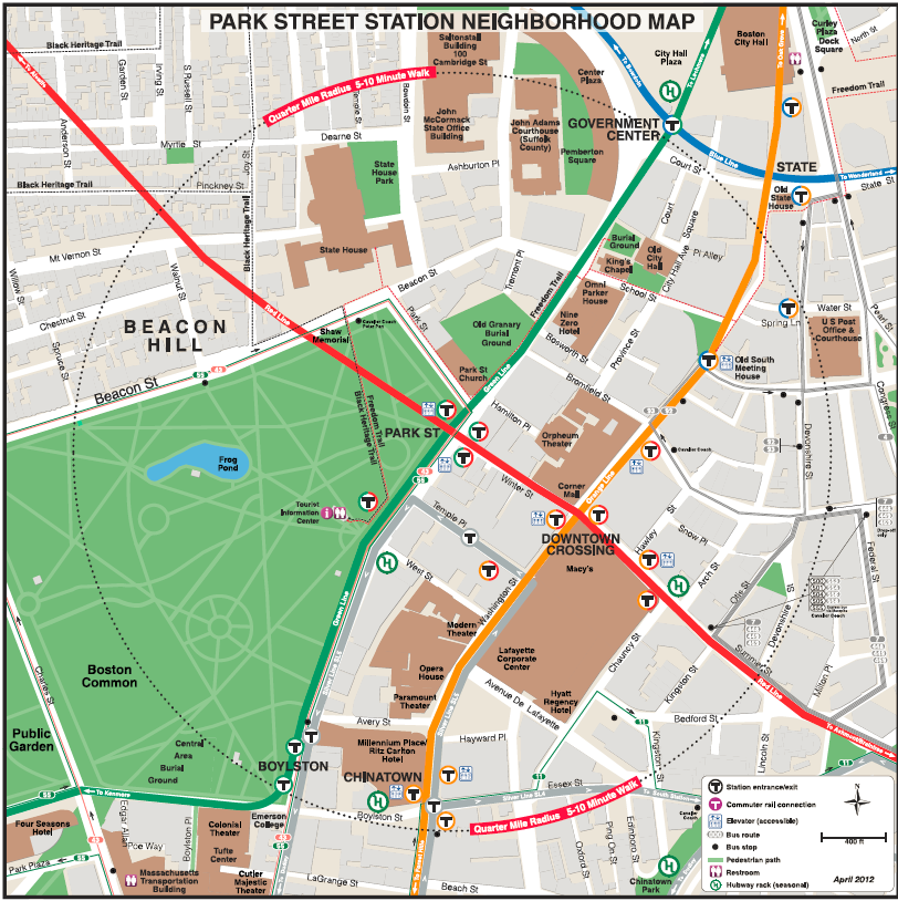 MBTA map of Park St Station and surrounding neighborhood